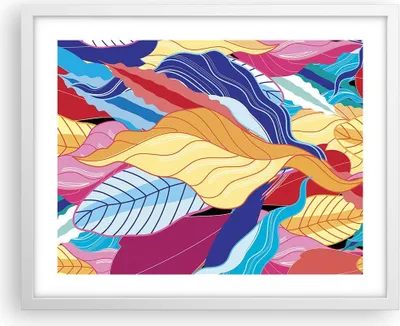 Produktbild von Gerahmtes Poster - Weißer Rahmen - Muster Blätter bunt - 50x40 cm - Wand Bild - Wanddeko - Wandbilder - Kunstposter - Wandposter - Bilderrahmen - Bilder - Kunstdruck - Wandbild - P2WAA50x40-4269