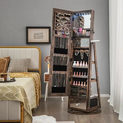 Image de Boîte à bijoux avec miroir et éclairage LED, pivotante et verrouillable
