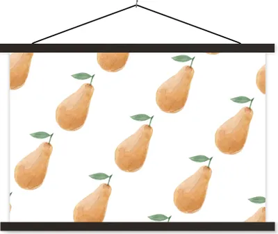 Produktbild von MuchoWow® Textilposter Birnen - Aquarellfarbe - Weiß 90x60 cm mit schwarzem Rahmen - Aufhängungssatz
