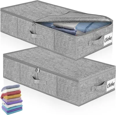 Obrázok produktu pre Úložný box pod posteľ 2 ks, 33,5 x 15,8 x 4,7 palca, vodotesný polyester, na oblečenie