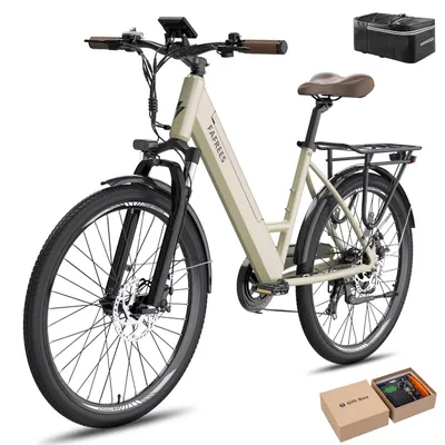 Produktbild von E-Bike MTB, Pannensichere Reifen 26 Zoll, Rostfreie Aluminiumlegierung Wasserdicht IP54, Bis zu 90 - 110 km mit 7 Gang, Gold