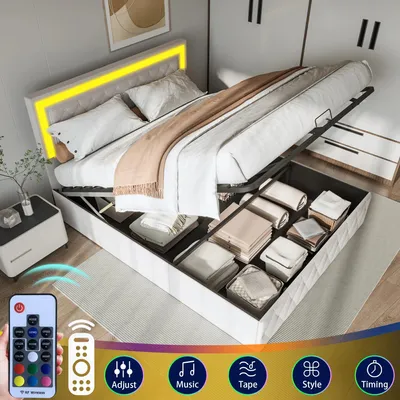 Produktbild von Polsterbett mit Bettkasten - Doppelbett 160×200 cm - Samtbezug - Großer Stauraum - Ohne Matratze - Beige