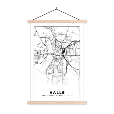 Produktbild von MuchoWow® Textilposter Stadtplan - Halle - Karte 40x60 cm mit holzfarbenen Rahmen - Poster