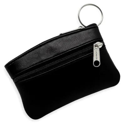 Produktbild von Geldbörse für Damen und Herren, echtes Leder, Kartenhalter, kleine Geldbörse, Schlüsselanhänger, Schwarz