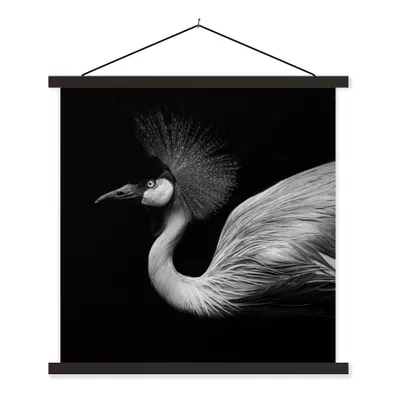 Produktbild von MuchoWow® Textilposter Kranich - Schwarz - Weiß - Vogel - Tiere 90x90 cm mit schwarzem Rahmen - Magnetisches