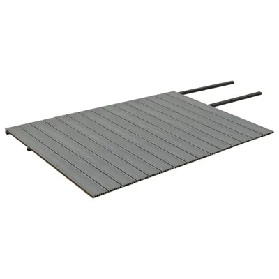 A grey decking panel with black support beams.
