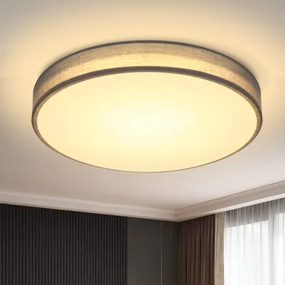 Produktbild von ZMH LED Deckenleuchte Schlafzimmer Deckenlampe Rund 12W Wohnzimmerlampe Schirm Warmweiß 3000K Stoff Schlafzimmerlampe Grau Modern 30CM