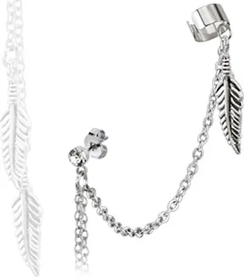 Produktbild von Ohrstecker mit Earcuff und Federanhänger silber aus Edelstahl Damen
