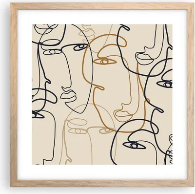 Produktbild von Gerahmtes Poster - Rahmen in heller Eiche - Frau Gesicht Linie - 40x40 cm - Wand Bild - Wanddeko - Wandbilder - Kunstposter - Wandposter - Bilderrahmen - Bilder - Kunstdruck - P2NAC40x40-5109