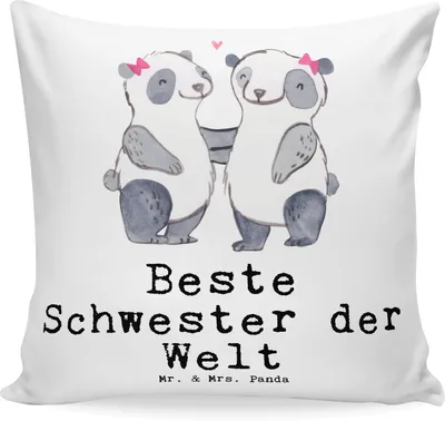 Produktbild von Mr. & Mrs. Panda kuschelkissen 40x40 Panda Beste Schwester der Welt - Weiß - Geschenk, Couchkissen, Geschenkidee, Kissen, Lounge, Tochter, Liebe, Kleinigkeit, Familie