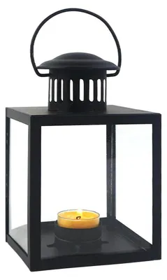 Image de Lanterne noire en métal, résistante aux intempéries, idéale pour décorer avec des bougies, pour l'extérieur, le jardin, le cimetière, ou l'intérieur