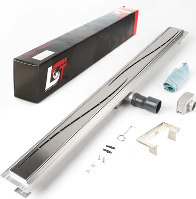 Produktbild von Duschrinne Stromlinie Wellen 1000x70mm Ablaufrinne mit Edelstahl Siphon Haarsieb