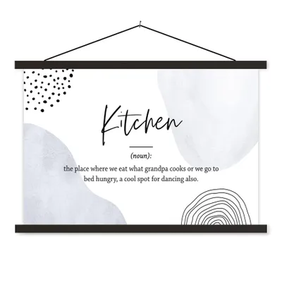 Produktbild von MuchoWow® Textilposter Sprichwörter - Zitate - Küche - Definition Küche - Wörterbuch 120x80 cm mit schwarzem Rahmen - Wanddeko