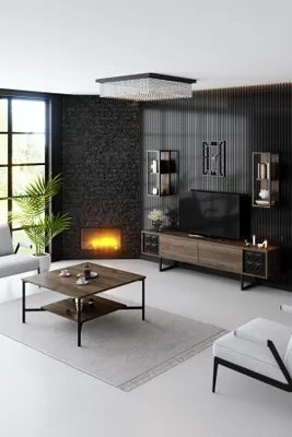 Produktbild von Skye Decor, Black Line Set - Walnut, Black, Wohnzimmermöbel-Set, Nussbaum, 100 % MELAMINBESCHICHTETE SPANPLATTEN, 180 x 30 x 48 cm