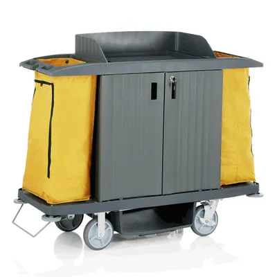 Produktbild von Zimmerservicewagen / Wäschewagen, Kunststoff, 2 Behälter, 2 Türen, 154x54x130 cm