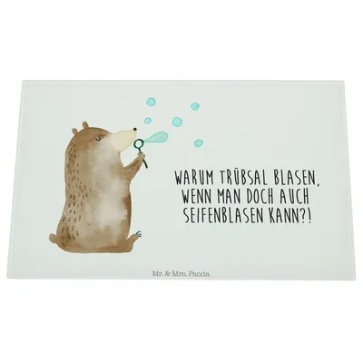 Produktbild von Mr. & Mrs. Panda schneidunterlage Bär Seifenblasen - Weiß - Geschenk, Glas Schneidbrett, Teddy, Schneidebrett, Lustig Sein Glücklich Traurig Happy, Hackbrett, Küchenbrett