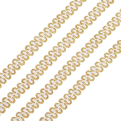 Zierband geflochten, Blumenmuster, 13,7 m, 12 mm, Gold/Weiß