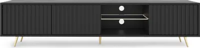 Produktbild von Selsey TV-Lowboard Bello Schwarz mit weißer LED-Beleuchtung Lamellenfront goldene Füße 175 cm breit