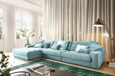 Produktbild von KAWOLA Sofa LANA XL Ecksofa Cord hellblau Recamiere links