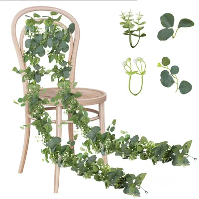 Produktbild von Künstlicher Eukalyptuskranz, 2 Stück, hängende Eukalyptusdekoration, grüne Blätterdekoration, Blätterkranz für Hochzeiten, Partys, Gärten, Festdekorationen (1,8 m)