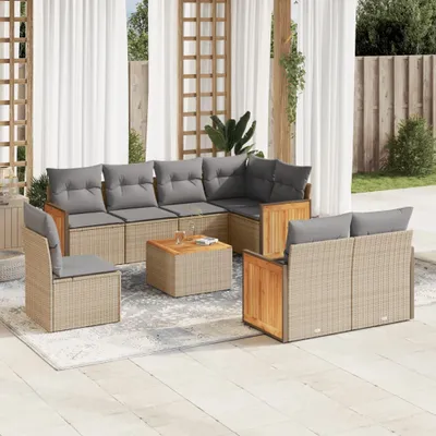 Produktbild von Möbel 9-tlg. Garten-Sofagarnitur mit Kissen Beige Poly Rattan - Gartenmöbelgarnituren 3260253