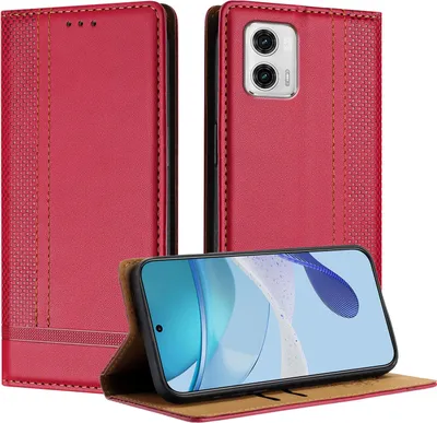 Produktbild von Handyhülle für Motorola Moto G73 Leder Flip Klappbare Schutzhülle mit Standfunktion Rot