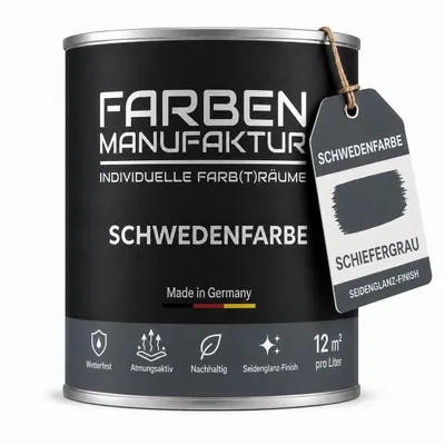 Produktbild von Schwedenfarbe Holzfarbe Holzlack Holzschutz Wetterschutzfarbe deckend 2L - schiefergrau