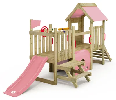 Zdjęcie produktu dla Wieża do zabawy dla małych dzieci Wickey My First Playground 1 ze stołem piknikowym w kolorze jasnoróżowym