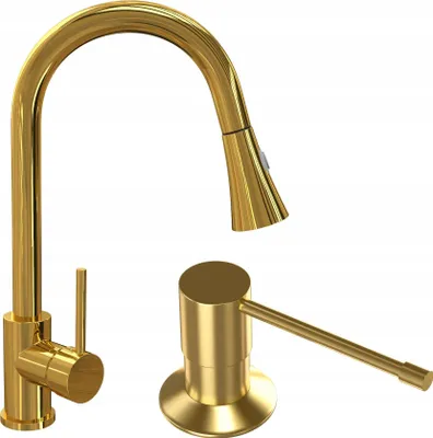 Produktbild von Granitan | Snake Goldene Küchenarmatur - Gold - 40 cm Höhe - 360° Schwenkbar - Seifenspender