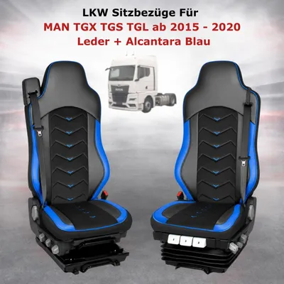 Produktbild von LKW Sitzbezüge 1+1 Leder + Alcantara Für MAN TGX TGS TGL ab 2015 - 2020 Blau
