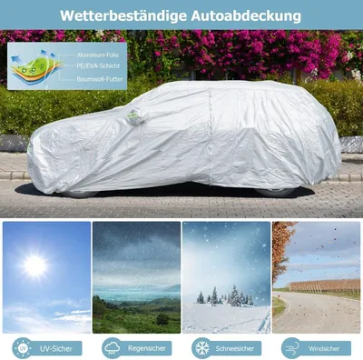 Obrázok produktu pre Autoplachta na auto odolná voči poveternostným vplyvom s dverami na zips 516 x 191 x 164 cm strieborná