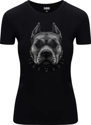 Produktbild von Diarbo Damen T-Shirt mit Tierliebhaber Druck Pitbull Kopf Schwarz Gr.L