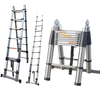 Image de Échelle télescopique, hauteur 5 mètres, capacité de charge 150 kg, 2,5 mètres + 2,5 mètres (en acier inoxydable)