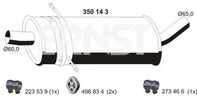 Produktbild von ERNST 350143 Mittelschalldämpfer Schalldämpfer passend für MERCEDES-BENZ A-Klasse (W169)