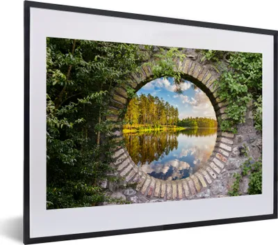 Produktbild von MuchoWow® Gerahmtes Poster Bäume - Wasser - Aussicht 40x30 cm - Poster mit Schwarzem Bilderrahmen Wandposter Rahmen Foto Bilder - Bilderrahmen - Poster im Rahmen