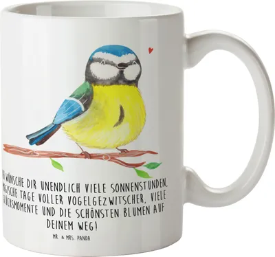 Produktbild von Mr. & Mrs. Panda Pott Vogel Blaumeise - Weiß - Geschenk, Kinderbecher, Osterhase, Haferl, Trinklernbecher, Liebe Grüße, Frühling, Plastikbecher, Ostern, Mehrwegbecher