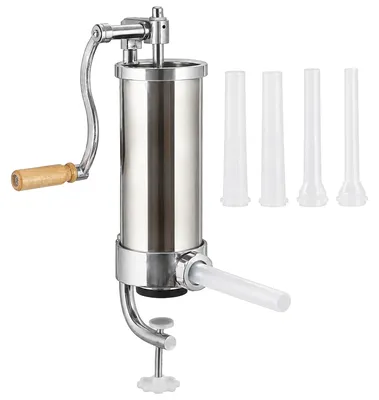 Produktbild von Wurstfüller Wurstmaschine aus Edelstahl, 3,5 L, Füllmenge 3 kg, mit Tischklemme und 4 Fülltrichtern, vertikal