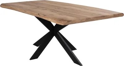 Produktbild von Esstisch - 200 x 100 cm - Braun - Schwarz - Eiche massiv geölt - Metallgestell