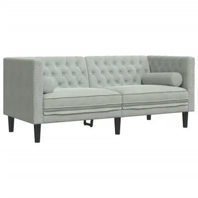 Image de Canapé Chesterfield avec traversins 2 places gris clair velours