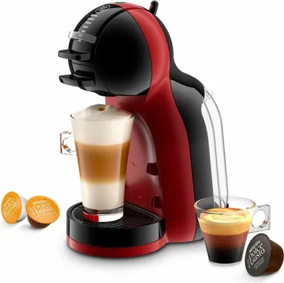 Produktbild von Krups Nescafé Dolce Gusto Mini Me Kaffeemaschine de Kapseln mit 15 bar de Druck, Fassungsvermögen 0,8 L, Heiß- oder Kaltgetränke, Play&Select, Thermoblock, 35 Kaffeesorten, Schwarz-Rot, KP123HAS