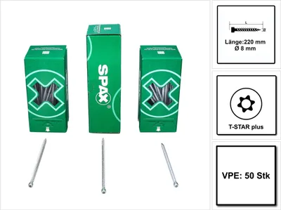 Produktbild von Holzbauschraube WIROX, 8mm, x 220 mm, 50 Stk. - Profi Box