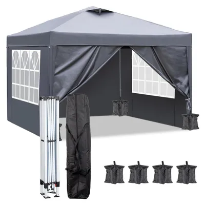 Immagine prodotto di Tenda pop-up 3x3 metri, colore antracite, con altezza regolabile, impermeabile, protezione UV 50+ e dotata di 4 pareti laterali