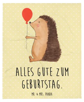 Produktbild von Mr. & Mrs. Panda Decke Igel Luftballon - Gelb Pastell - Geschenk, Kunstfelldecke, Kuscheldecke, Bettüberwurf, Lustige Sprüche, Plaid, Happy Birthday, Glückwunsch, Ballon