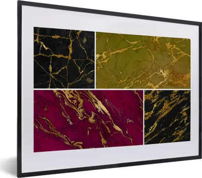 Produktbild von MuchoWow® Gerahmtes Poster Marmor - Gold - Luxus 40x30 cm - Poster mit Schwarzem Bilderrahmen Wandposter Rahmen Foto Bilder - Bilderrahmen - Poster im Rahmen