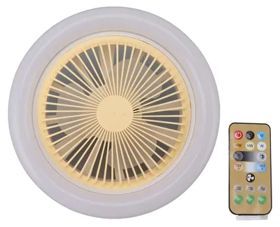 Image de Ventilateur de plafond à LED 30 W – E27 avec éclairage et télécommande, 3 vitesses de ventilation, 3 couleurs de lumière, silencieux, plafonnier fermé, jaune