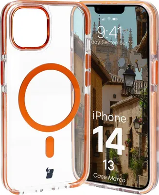 Produktbild von Bizon Case Marco Apple iPhone 14 / Apple iPhone 13 klar mit orangefarbener Rahmen