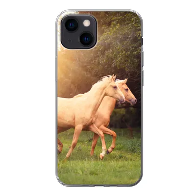 Produktbild von MuchoWow® Handyhülle Schutzhülle Hülle für iPhone 13 mini Pferde - Wald - Sonne Silikon Softcase Handy Hülle - Softcase