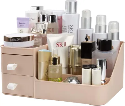 Produktbild von Kosmetik-Organizer mit 2 Schubladen, Schmuckkästchen und Ständer, für Badezimmer, Schlafzimmer oder Schminktisch.