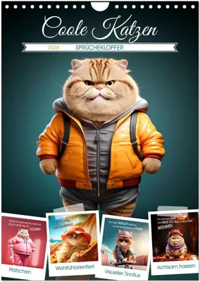 Produktbild von COOLE KATZEN Sprücheklopfer (Wandkalender 2026 DIN A4 hoch), CALVENDO Monatskalender
