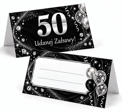 Zdjęcie produktu dla Winietki na Stół na 50 Urodziny Czarny Diament Srebro - 6 szt